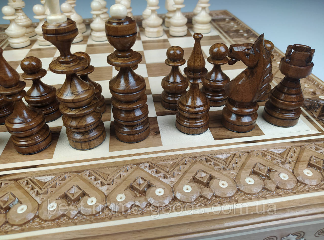 Шахматы деревянные резные ручной работы набор 3 в 1 шахматы, шашки, нарды. - фото 2 - id-p968645094