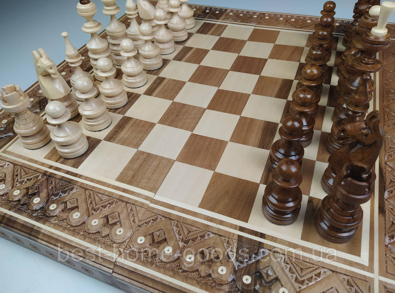 Шахматы деревянные резные ручной работы набор 3 в 1 шахматы, шашки, нарды. - фото 4 - id-p968645094