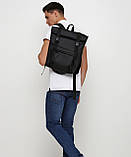 Підлітковий чорний чоловічий шкільний рюкзак роллтоп для хлопця підлітка старшокласника 8-9-10-11 клас, фото 3