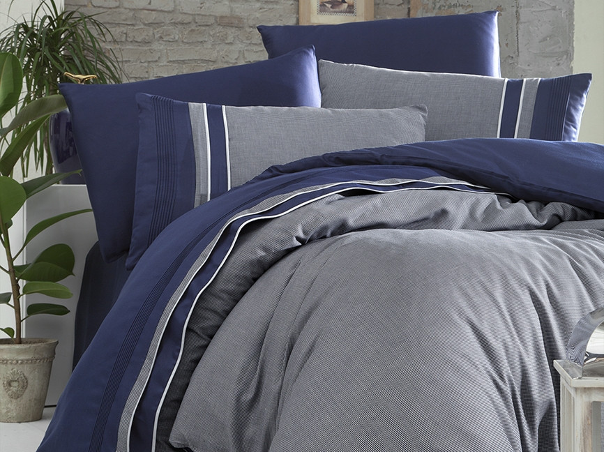 Постільна білизна Євро розміру First Choice V. I. P. Satin "Imaj - Navy Blue" 66