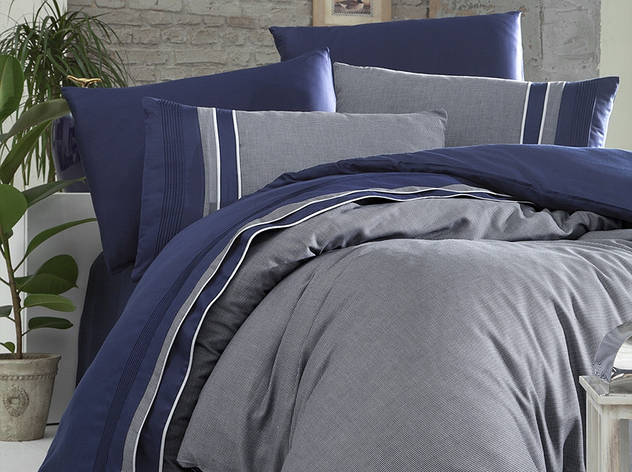 Постільна білизна Євро розміру First Choice V. I. P. Satin "Imaj - Navy Blue" 66, фото 1
