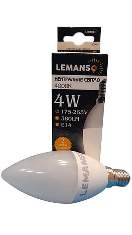Лампа світлодіодна Lemanso LED C37 4Wt E14, фото 2