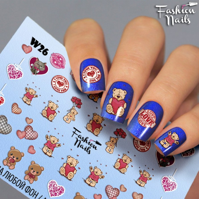 Слайдер-дизайн Ведмедики Тедді Fashion Nails Водні Наклейки для Дизайну Нігтів Ведмедики Тедді Teddy