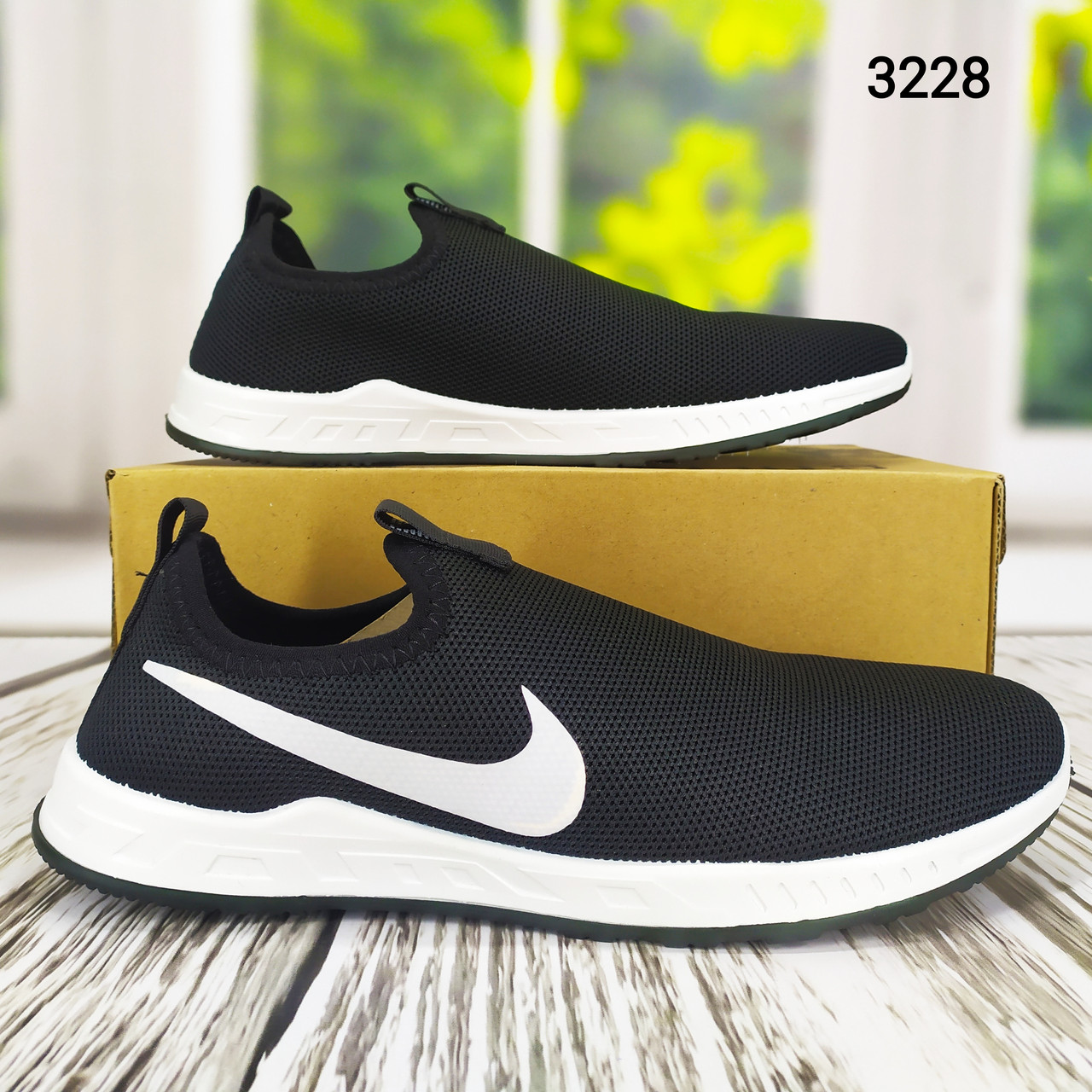 Текстильні чоловічі кросівки чорні мокасини на білій підошві Україна, фото 1