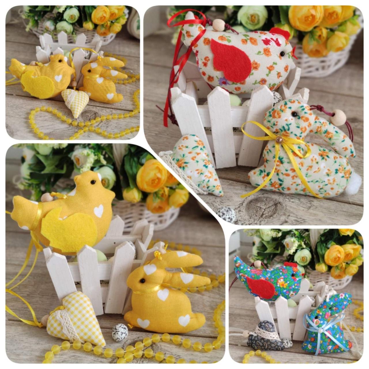 Великодній набор іграшок "Кролик, курочка, сердечко", Н-9 -10 см, для віночка, декор на Великдень,, фото 1