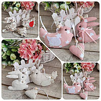 Пасхальный набор игрушек "Кролик, курочка, сердечко" , Н-9-10 см, на венок , декор на Пасху