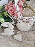 Великодній набор іграшок "Кролик, курочка, сердечко", льон, Н-9 -10 см, для віночка, декор на Великдень,, фото 6
