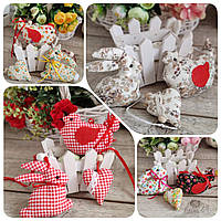 Пасхальный набор игрушек "Кролик, курочка, сердечко" , Н-9-10 см, на венок , декор на Пасху