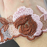 Ажуре мереживо вишивка на сітці: рожева та коричнева нитка по рожевій сітці, ширина 14 см, фото 4