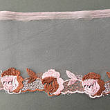 Ажуре мереживо вишивка на сітці: рожева та коричнева нитка по рожевій сітці, ширина 14 см, фото 3