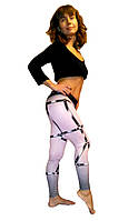 Спортивні легінси лосини жіночі для фітнесу бузкові з малюнком 3D, розмір XS-S.