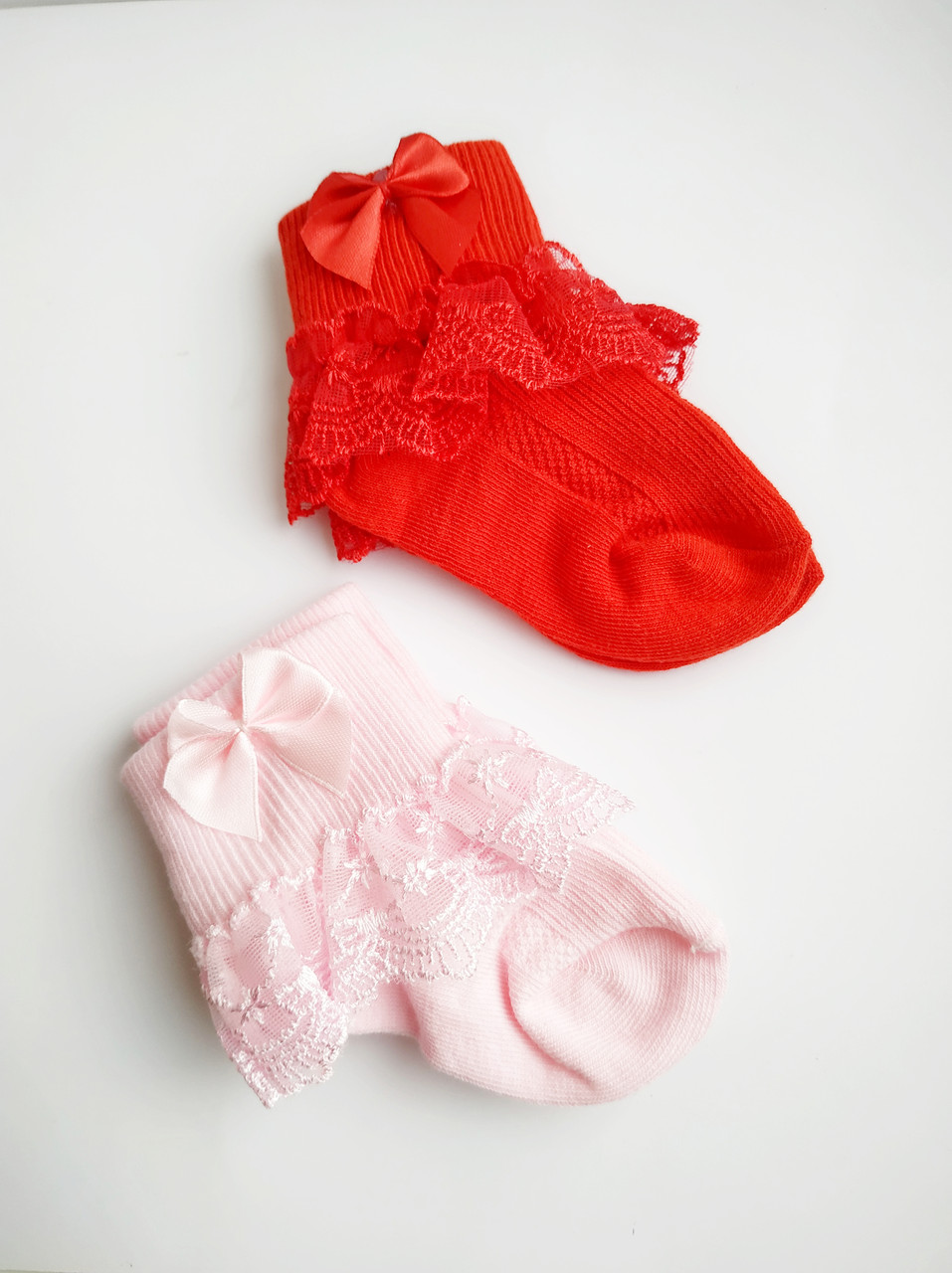 Ажурні шкарпетки на дівчинку 1 рік червоні, рожеві