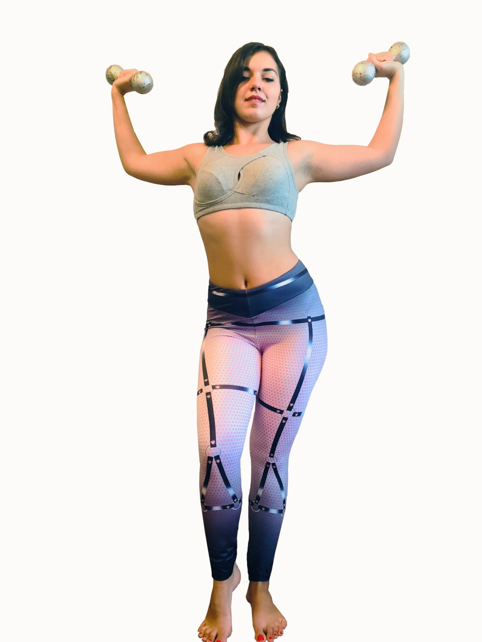 Спортивні легінси лосини жіночі для фітнесу бузкові з малюнком 3D, розмір М,