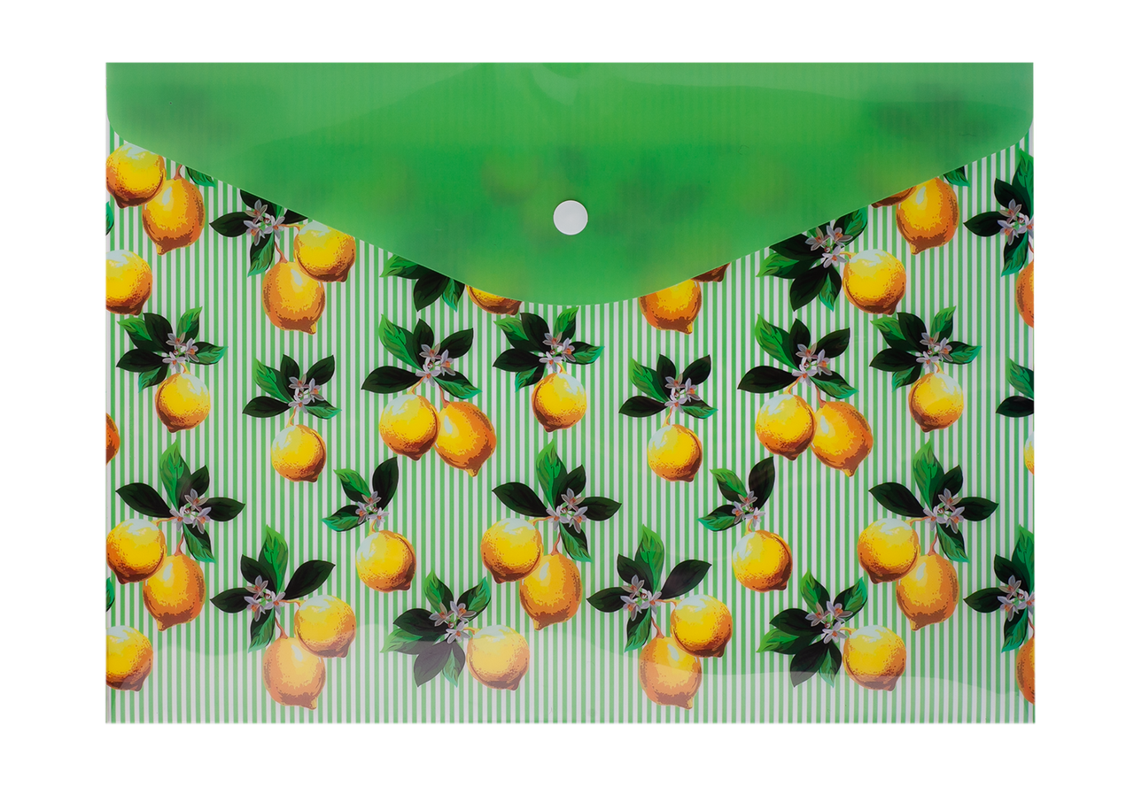 Папка-конверт на кнопці, А4, LEMONS,  ARABESKI, салатова