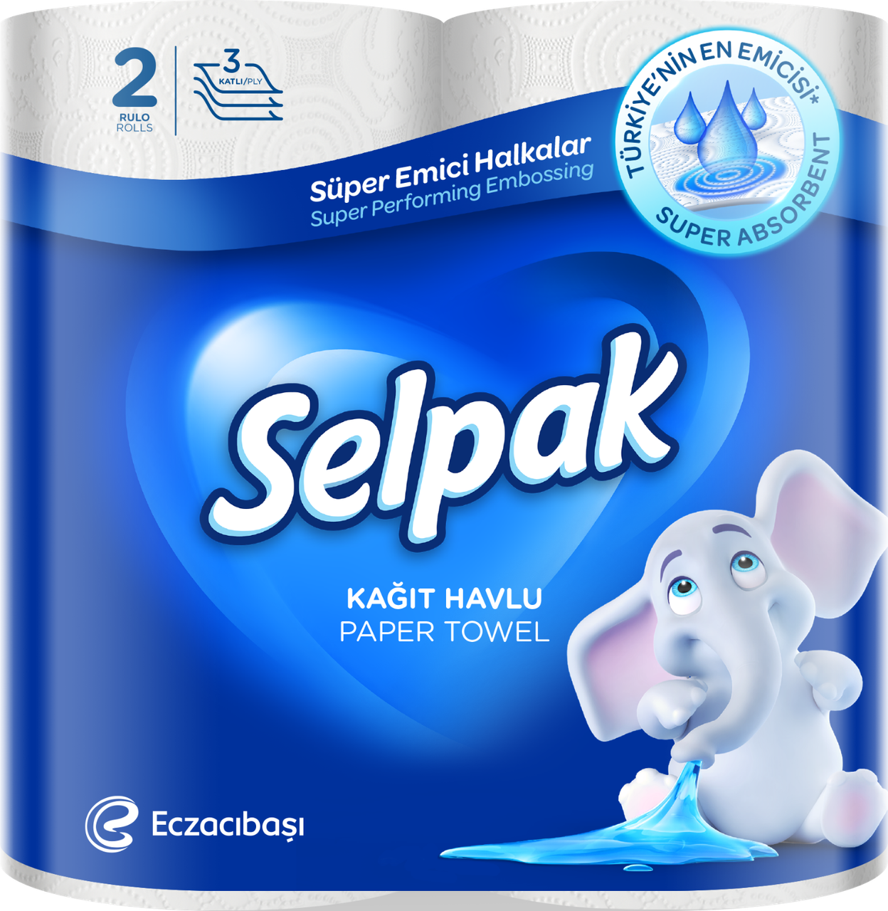 Рушники целюлозні, по 2 рул., на гільзі, 3-х сл., білий SELPAK