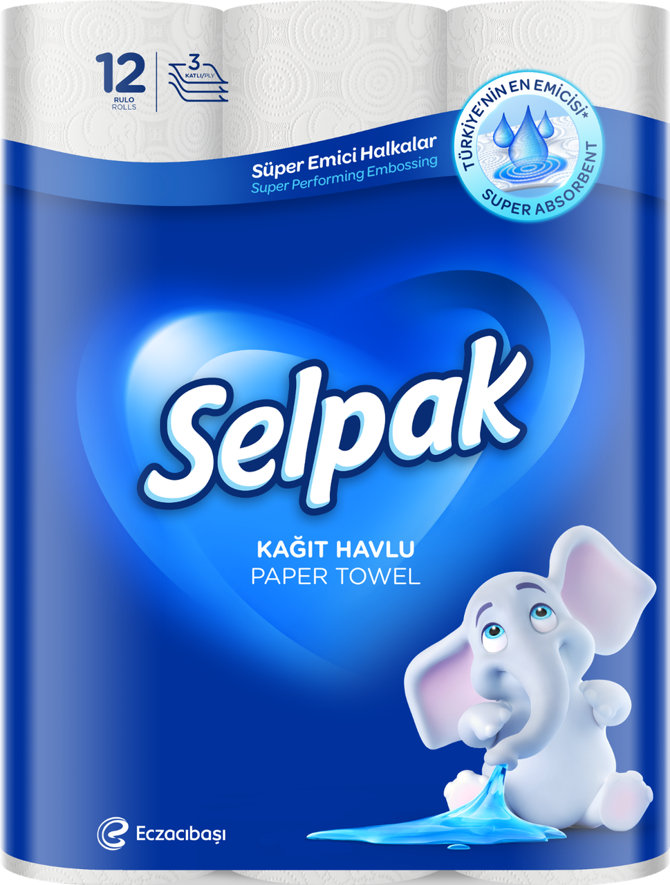 Рушники целюлозні, по 12 рул., на гільзі, 3-х сл., білий SELPAK