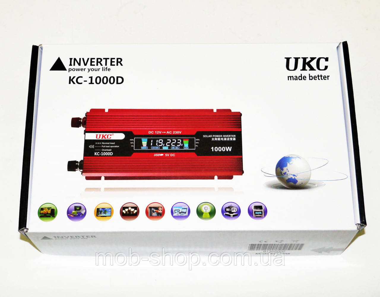 Преобразователь напряжения 12V в 220V UKC 1000W KC-1000D инвертор с LCD дисплеем - фото 6 - id-p615366135