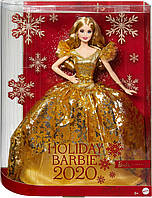 Кукла праздничная новогодняя холидей барби блондинка 2020 Barbie Signature Holiday в желтом золотистом платье