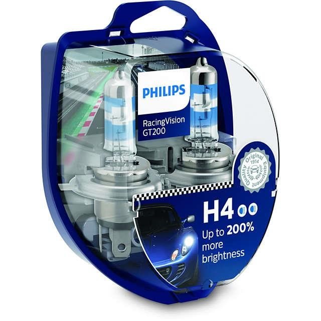 Лампа Н4 12V 60/55 (43) PHILIPS Racing Vision GT200 +200% (2шт)