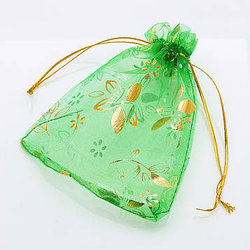 Подарунковий мішечок з органзи з золотими квiточками Розміри 10х12см, в упаковці 10 штук