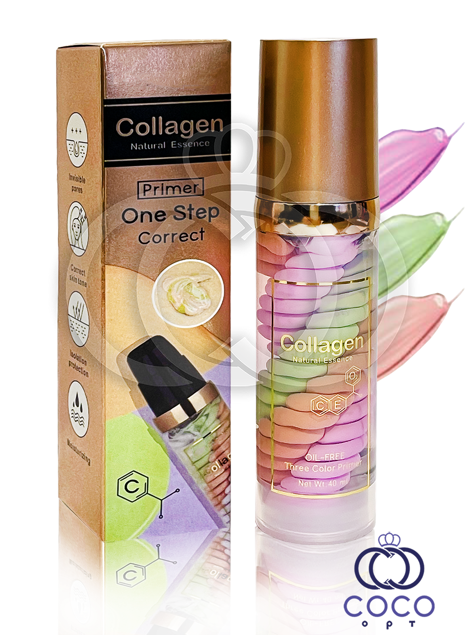 Вирівнювальна база під макіяж 3в1 Collagen Primer One Step Correct триколірна 40 мл, фото 1
