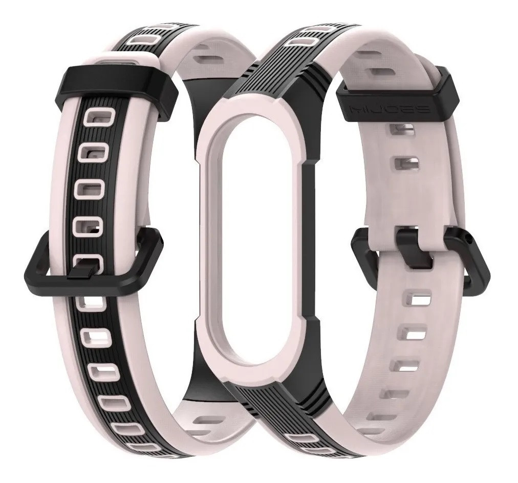 Ремінець для фітнес-браслета Xiaomi Mi Band 5, 6, 7 Sport 2 блідо-рожевий з чорним