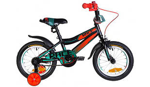 Дитячий двоколісний велосипед ST 14" Formula RACE рама-8,5", чорно-помаранчевий з бірюзовим крилом Pl 2021