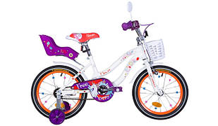 Дитячий двоколісний велосипед ST16" FormulaFLOWERPREMIUM рама-10" біло-оранжевий з багажником з крилом St2021