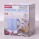 Чайник електричний Kamille 0.6 л пластиковий (білий/блакитний c чашками і ложками) KM-1718B, фото 9