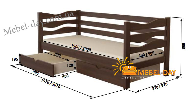 Кровать детская деревянная односпальная Волна - фото 2 - id-p1370247615