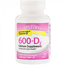 Комплекс 21st Century 600+D3 Calcium Supplement 75 Tabs