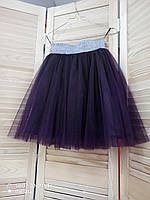 Красивая юбка из евросетки для девочки цвет баклажан, резинка серебро