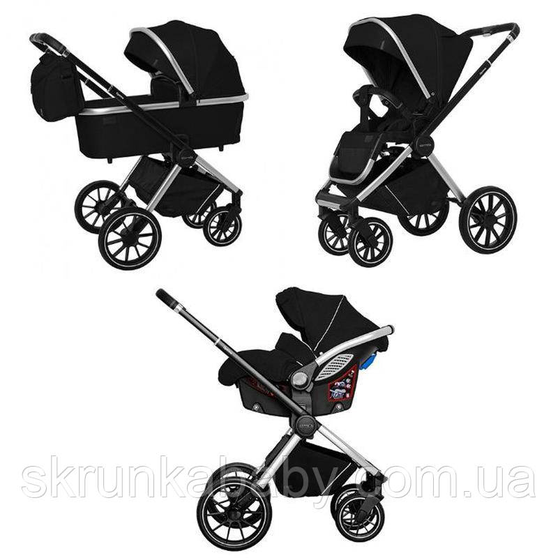 Коляска 3в1 Carrello Optima Leather Black чорна (з автокріслом), фото 1