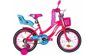 Дитячий двоколісний велосипед ST16"FormulaFLOWERPREMIUM рама-10" рожево-блакитний з багажником для ляльок St2021
