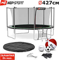 Батуты детские и для взрослых Hop-Sport 427 см. Зеленый с внутренней сеткой - 4 ножки, Германия