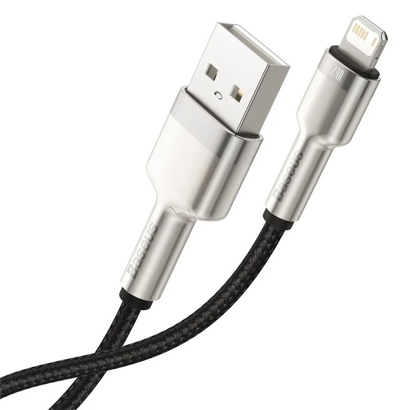 Короткий кабель Lightning на USB Baseus 2.4A Cafule Series Metal 0.25м (чорний), фото 1