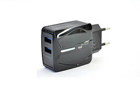 Зарядний пристрій 4you A24 (2.4A, 2USB, Led підсвічування) black