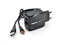 Зарядний пристрій 4you A24 (2.4A, 2USB, Led підсвічування) з кабелем Micro USB black