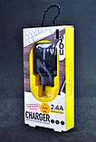 Зарядний пристрій USB 4you A24 (2.4A, Smart IC, Auto ID, покращена плата, 2USB, Led) з кабелем Lightning black, фото 3