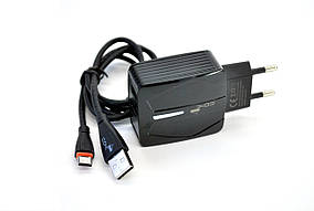 Зарядний пристрій 4you A24 (2.4A, 2USB, Led підсвічування) з кабелем Type C black