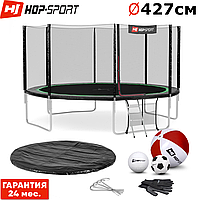 Батуты детские и для взрослых Hop-Sport 427 см. Зеленый с внешней сеткой - 4 ножки, Германия