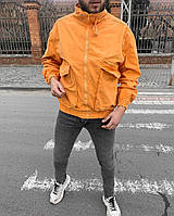 Мужская стильная джинсовая курточка / джинсовка мужская (на молнии с воротником) Турция оранжевая