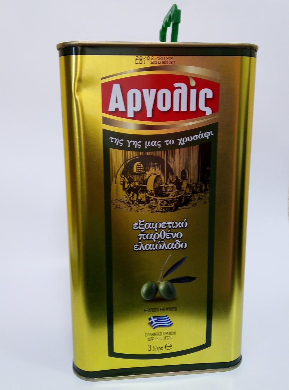 Олія оливкова Extra Virgin ARGOLIS - Екстра Вірджин - (Греція) - ОРИГІНАЛ Жестяна тара 3 л