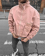 Мужская стильная джинсовая курточка / джинсовка мужская (на молнии с воротником) Турция розовая