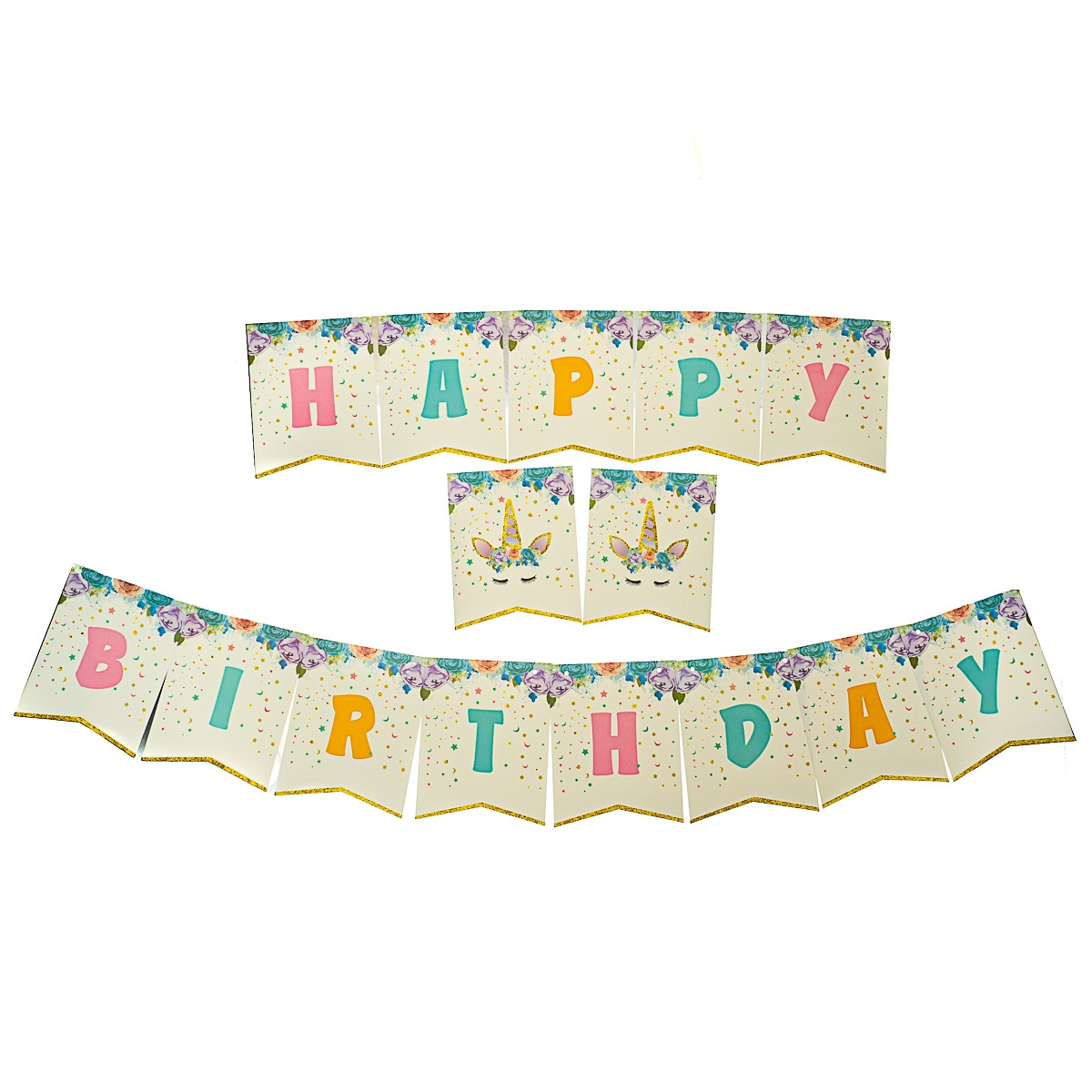 Картонна дитяча гірлянда "Happy birthday Единорожки" 3 м (різні кольори)