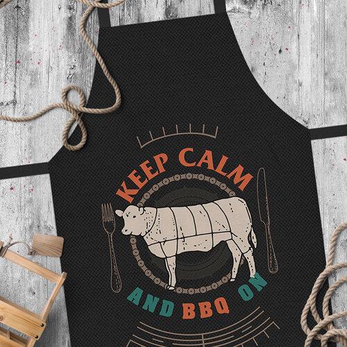 Фартук полноцветный Сolorful Keep calm and BBQ on (черный)