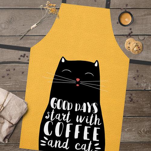 Фартух повнокольоровий Сolorful Good days start with coffee and cat