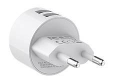 Зарядний пристрій (зарядка) для телефону Borofone BA23A Brilliant 2xUSB 2.4 А Білий, фото 3
