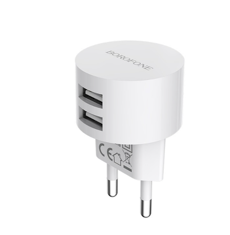 Зарядний пристрій (зарядка) для телефону Borofone BA23A Brilliant 2xUSB 2.4 А Білий, фото 1