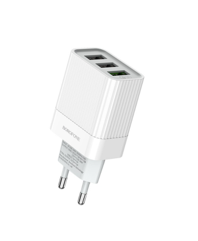 Зарядний пристрій (швидка зарядка) для телефону Borofone BA40A 3xUSB Quick Charge 3.0 18 W Білий, фото 1